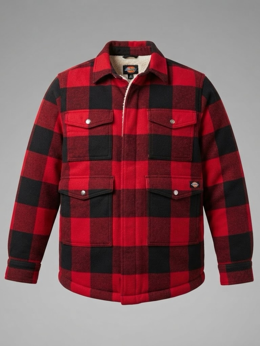 Dickies Women Red Black Buffalo Plaid Sherpa Lined Flannel Jacket Small